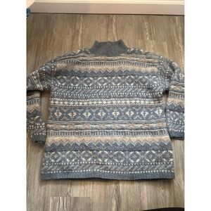 County Seat Hand Knit Wool Fair Isle Mock Neck Sweater M Blue Tan